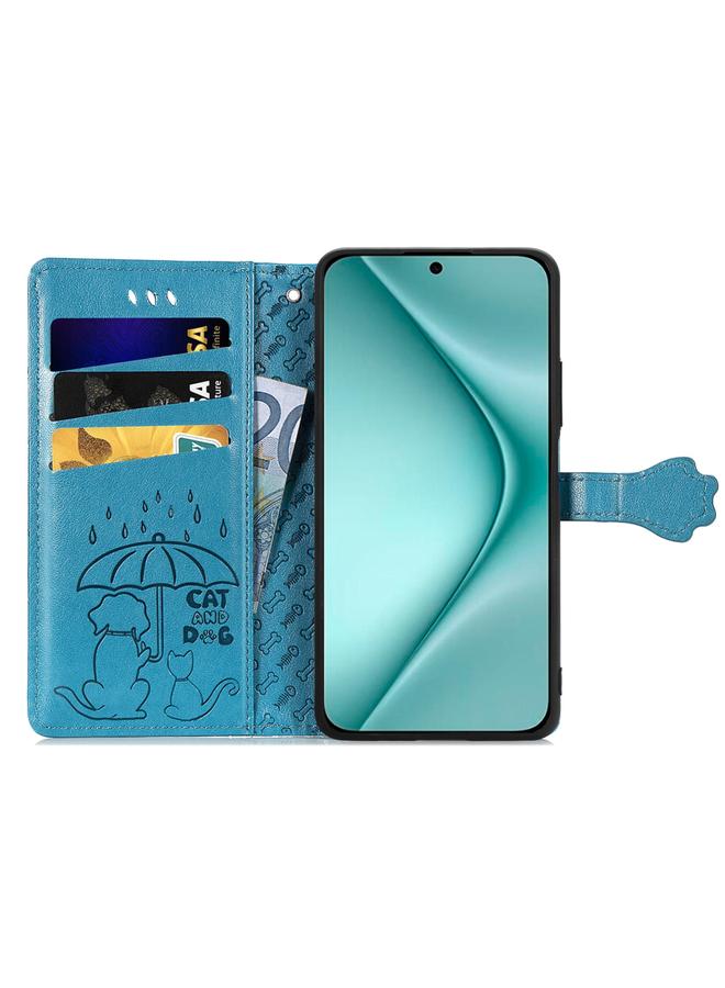 زبون جراب لهاتف Huawei Pura 70 مصنوع من الجلد المنقوش بنقشة قطة وكلب - Image 3