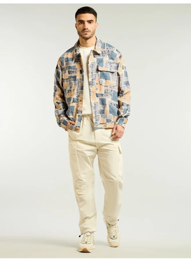 بيونغ Peach and Beige Cotton Abstract Shacket
