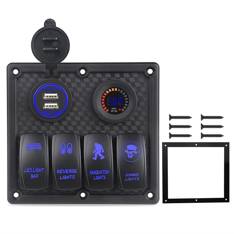 Wivplex 4 Gang Marine Boat Switch Panel with USB Charger - Image 1