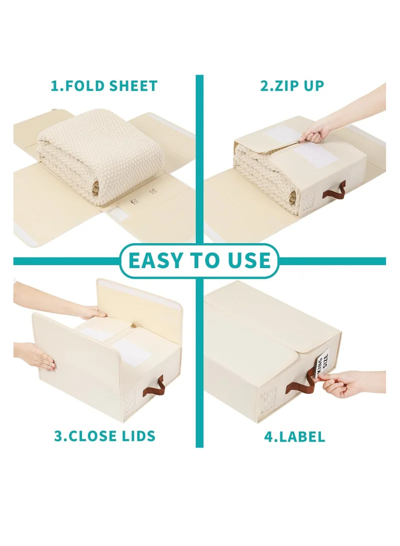 1Chase Bed Sheet Organizers And Storage - 4-Pack Foldable Linen Closet Organizer With Clear Window, Sheets Set Folder Keeper, Bedding Storage Box For Bed Sheets And Pillows, Cube Organizer (BEIGE)