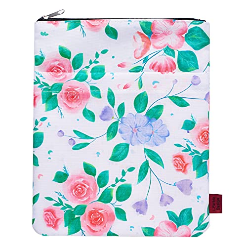 LParkin Book Sleeve White Floral Book Protector, Book Covers for Paperbacks, Washable Fabric, Book Sleeves with Zipper, Medium 11 Inch X 8.7 Inch Book Lover Gifts - Image 1