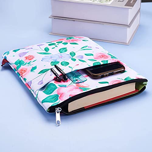 LParkin Book Sleeve White Floral Book Protector, Book Covers for Paperbacks, Washable Fabric, Book Sleeves with Zipper, Medium 11 Inch X 8.7 Inch Book Lover Gifts - Image 2
