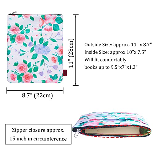 LParkin Book Sleeve White Floral Book Protector, Book Covers for Paperbacks, Washable Fabric, Book Sleeves with Zipper, Medium 11 Inch X 8.7 Inch Book Lover Gifts - Image 5