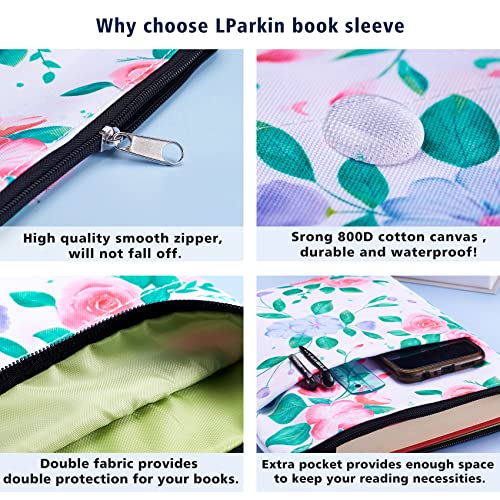 LParkin Book Sleeve White Floral Book Protector, Book Covers for Paperbacks, Washable Fabric, Book Sleeves with Zipper, Medium 11 Inch X 8.7 Inch Book Lover Gifts - Image 4