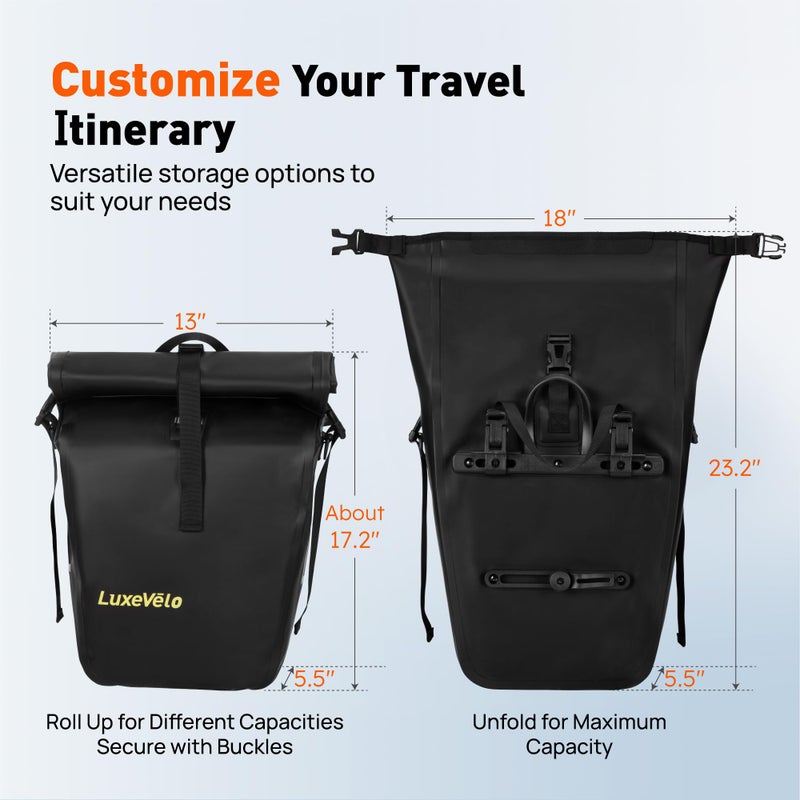 LUXECYCLES Bike Pannier Bag 27L Waterproof Bicycle Rear Rack Bag, Large Capacity Expandable Cargo Rack Bag with Reflective Strips, Adjustable Buckles for Cycling Traveling Commuting - Image 5