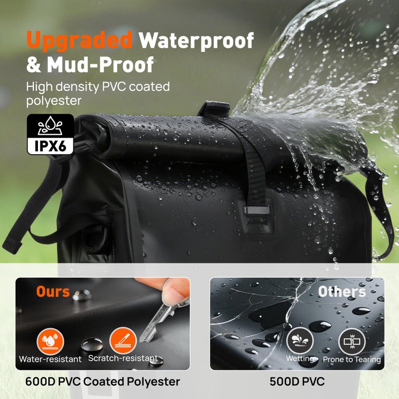 LUXECYCLES Bike Pannier Bag 27L Waterproof Bicycle Rear Rack Bag, Large Capacity Expandable Cargo Rack Bag with Reflective Strips, Adjustable Buckles for Cycling Traveling Commuting - Image 2