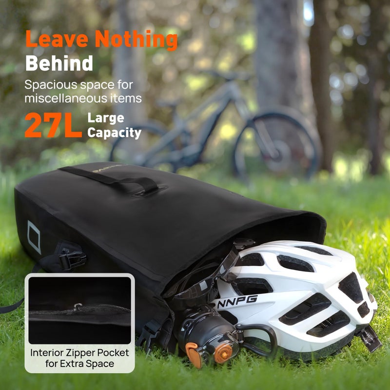 LUXECYCLES Bike Pannier Bag 27L Waterproof Bicycle Rear Rack Bag, Large Capacity Expandable Cargo Rack Bag with Reflective Strips, Adjustable Buckles for Cycling Traveling Commuting - Image 3