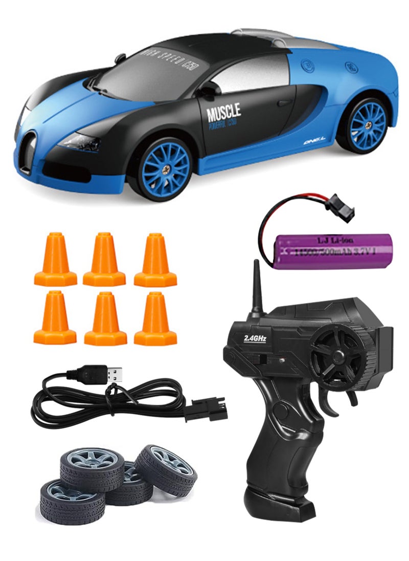 Bugatti Remote Control Car RC Drift Car 1/24 Scale 4WD RC Car With LED Lights 2.4ghz 18km/H Rechargeable High Speed Drift Racing Sport Toy Car For Adults Boys Girls Kids Gift 2pcs Batteries and Extra Tires  - Image 1