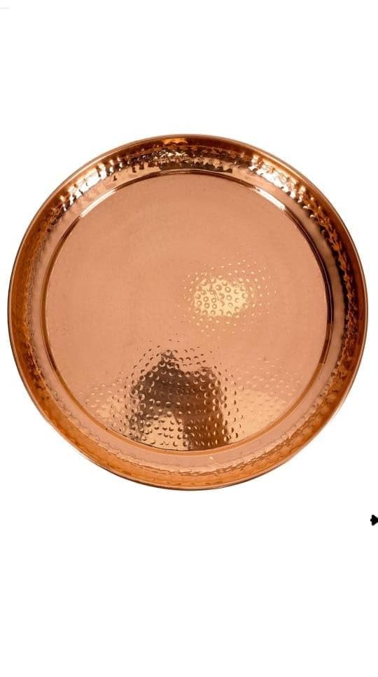 BONA FIDE - Unit of signature metal exports طبق عشاء بونا فايد مزخرف من النحاس الثقيل التقليدي على الطراز الهندي، 100% نحاس نقي، 11 بوصة، طبق بوجا، طبق بوغان، طبق نحاس - Image 1
