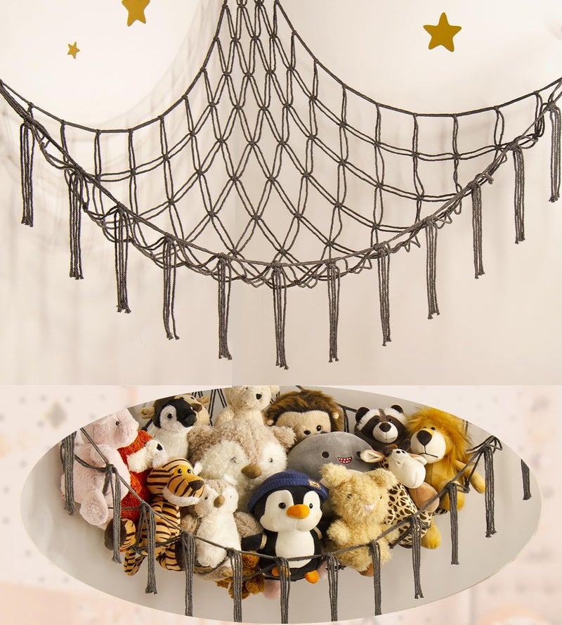 mirolam Stuffed Animals Hammock Net CornerHanging Stuff Animal Toy Storage Organizer for Plush Plushie Room Bedroom Nursery Decor Toy Storage Organization