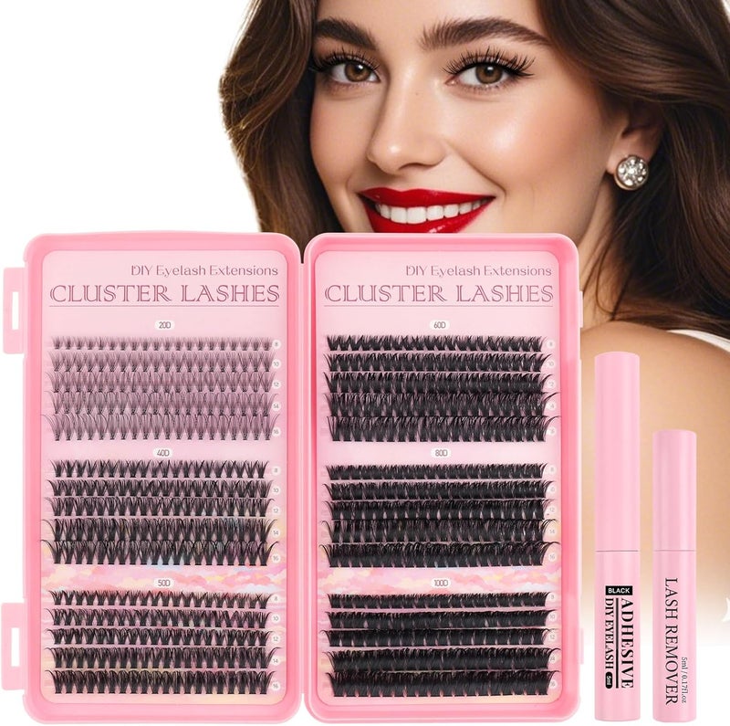 Glowing Win Cluster Lashes Kit with Lash GlueRemover 590pcs Individual Eyelashes 20D 40D 50D 60D 80D 100D False Eyelashes book Individual Kit D Curl Strip Eye Lashes Clusters Mix 816mm