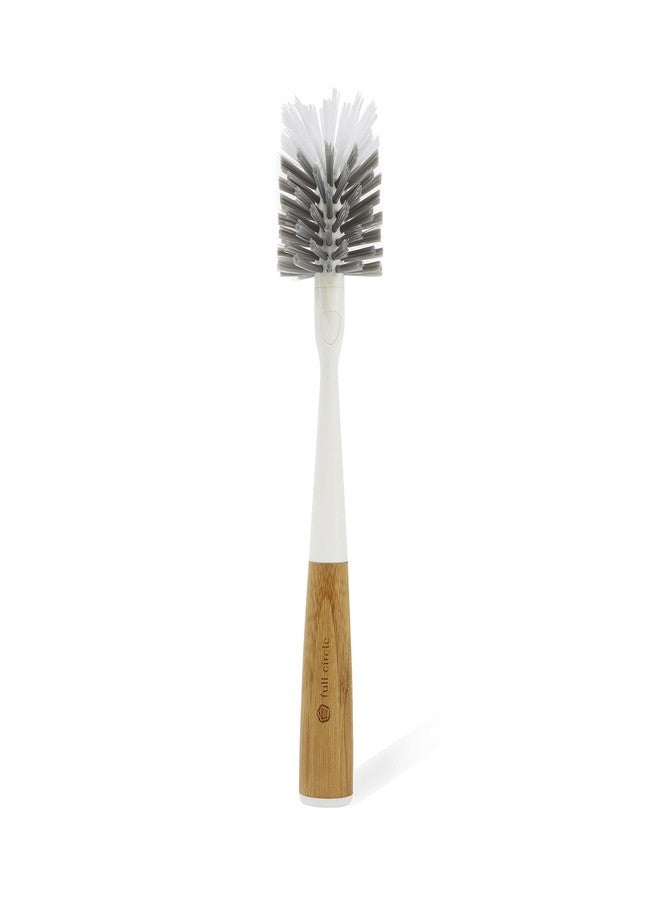 Full Circle Clean Reach Bottle Brush with Replaceable Bristle Brush Head, Bamboo Handle, White - Image 1