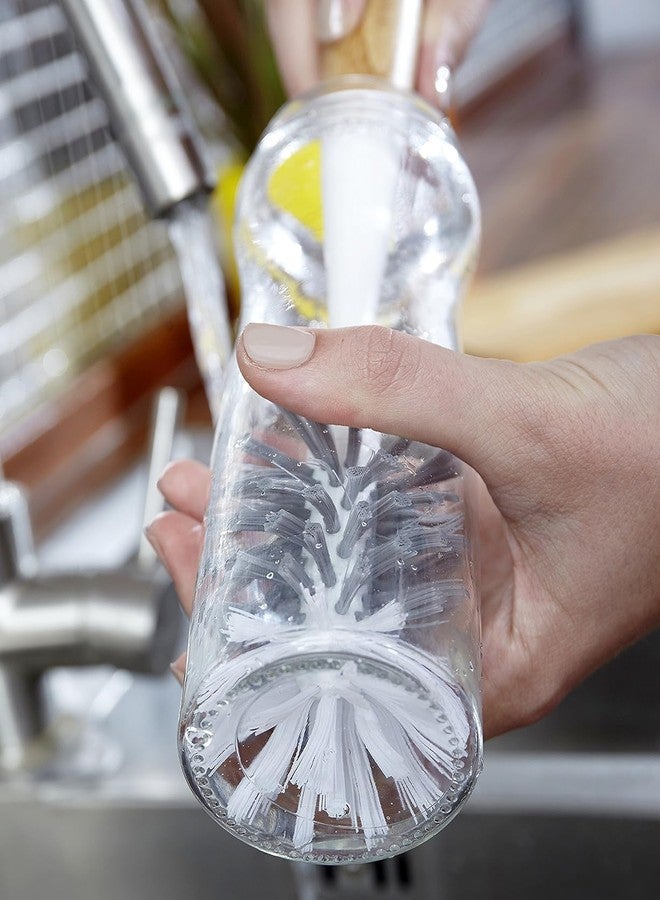 Full Circle Clean Reach Bottle Brush with Replaceable Bristle Brush Head, Bamboo Handle, White - Image 2