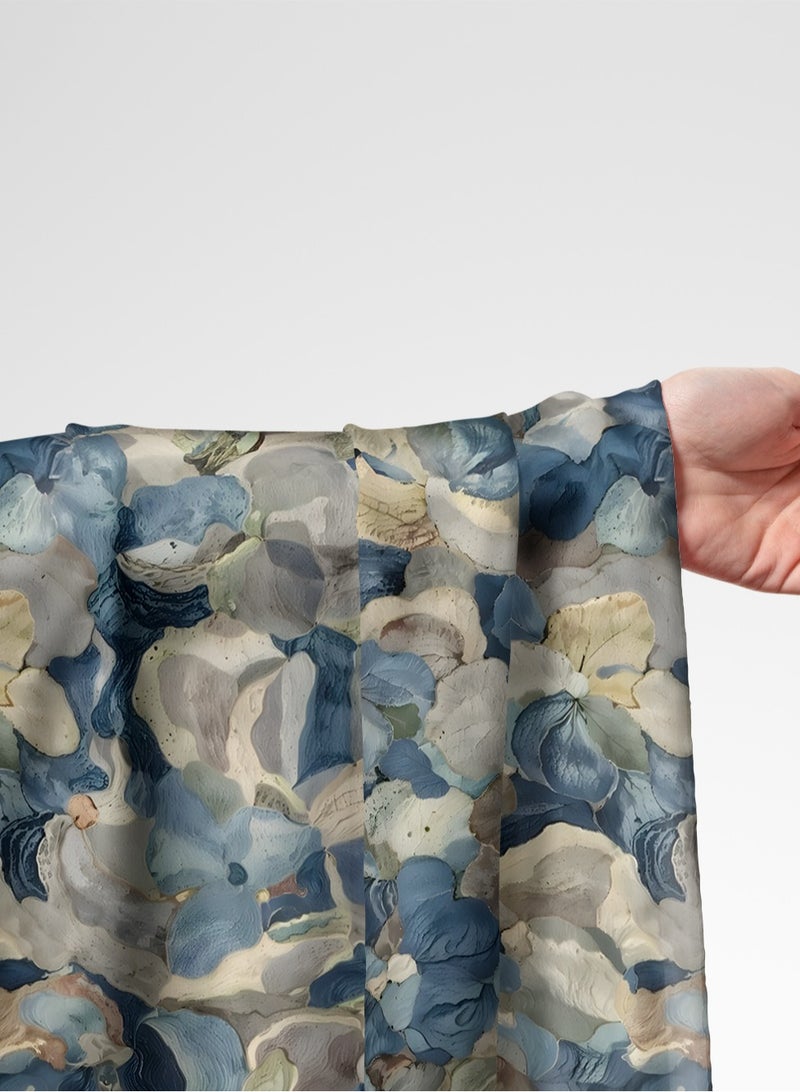 فيلاتو قماش حرير الليل عرامني بالياردة بتصميم زهور زرقاء بيج لخياطة الجلابيات المخوير، عرض 58 بوصة - Image 1