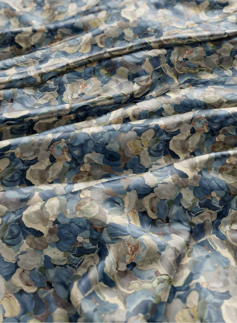 فيلاتو قماش حرير الليل عرامني بالياردة بتصميم زهور زرقاء بيج لخياطة الجلابيات المخوير، عرض 58 بوصة - Image 3