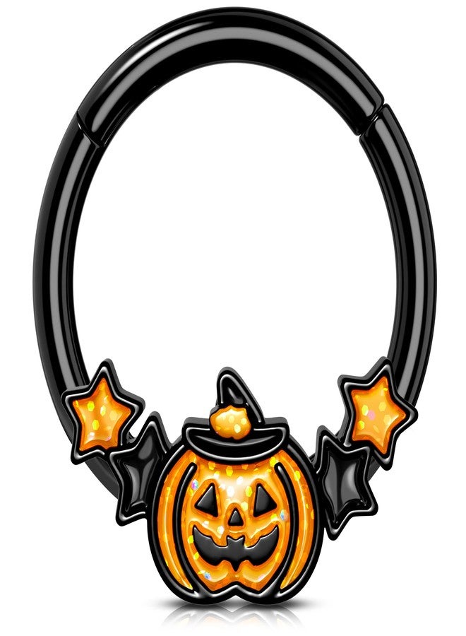 Melighting 16G Pumpkin Septum Ring Halloween Septum Jewelry For Women Black Daith Earring 316L Stainless Steel 10 mm Helix Earring Star Septum Clicker Cartilage Earring - Image 1