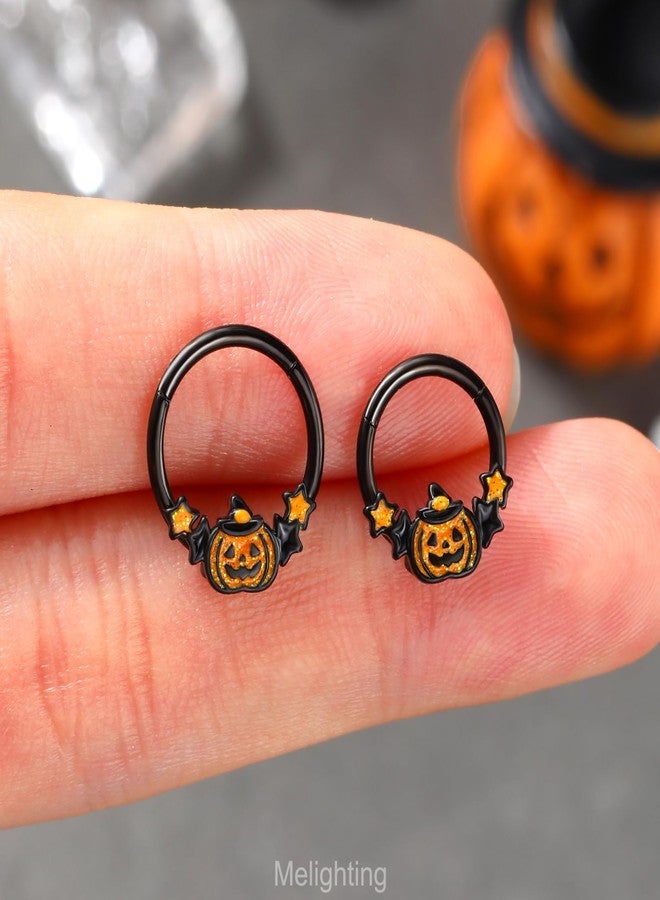 Melighting 16G Pumpkin Septum Ring Halloween Septum Jewelry For Women Black Daith Earring 316L Stainless Steel 10 mm Helix Earring Star Septum Clicker Cartilage Earring - Image 4