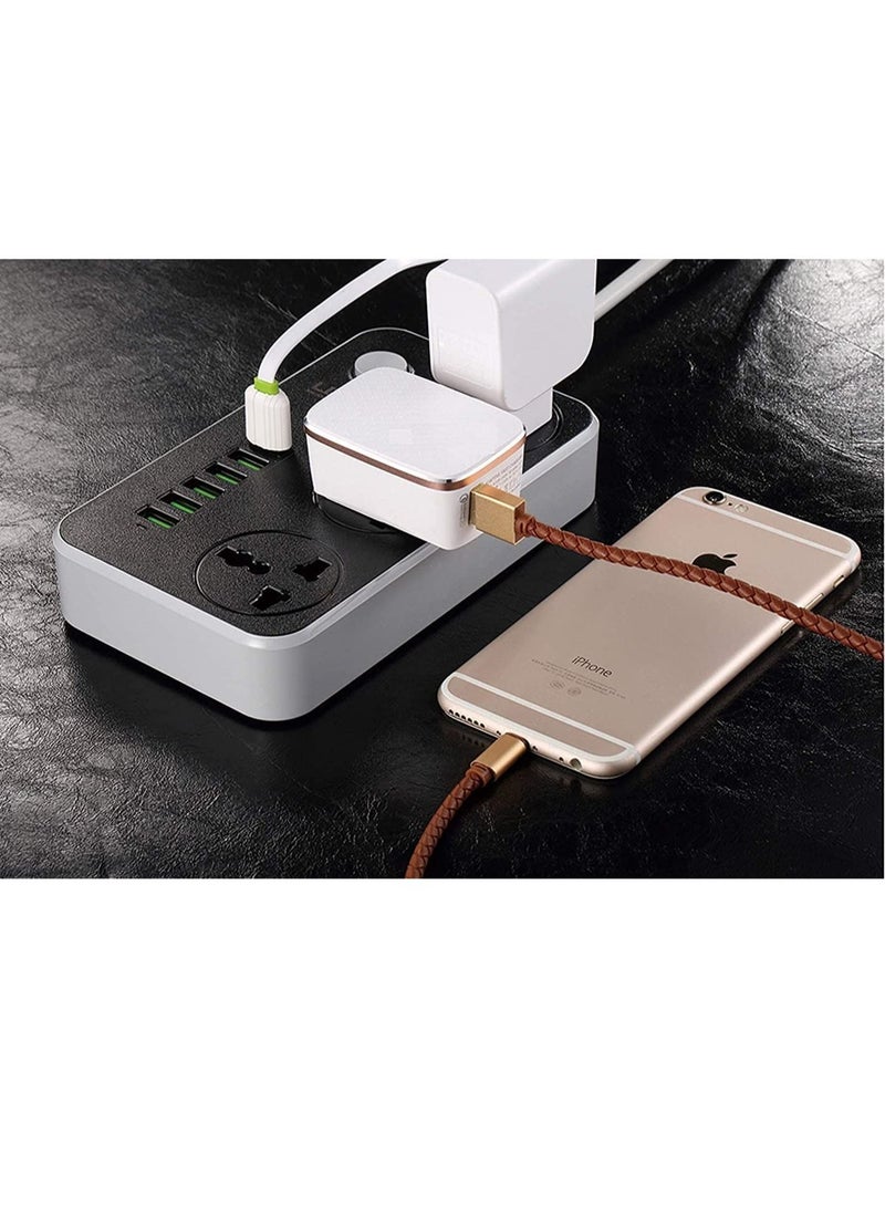 Universal Power Strips 3 Way Outlets 6 USB Plug Ports Surge Protection Power Socket Switch Portable Charger Fast Charging with 2M Wall Plug Adapter Extension Cord with Fuse and Shutter Extension Lead - Image 3
