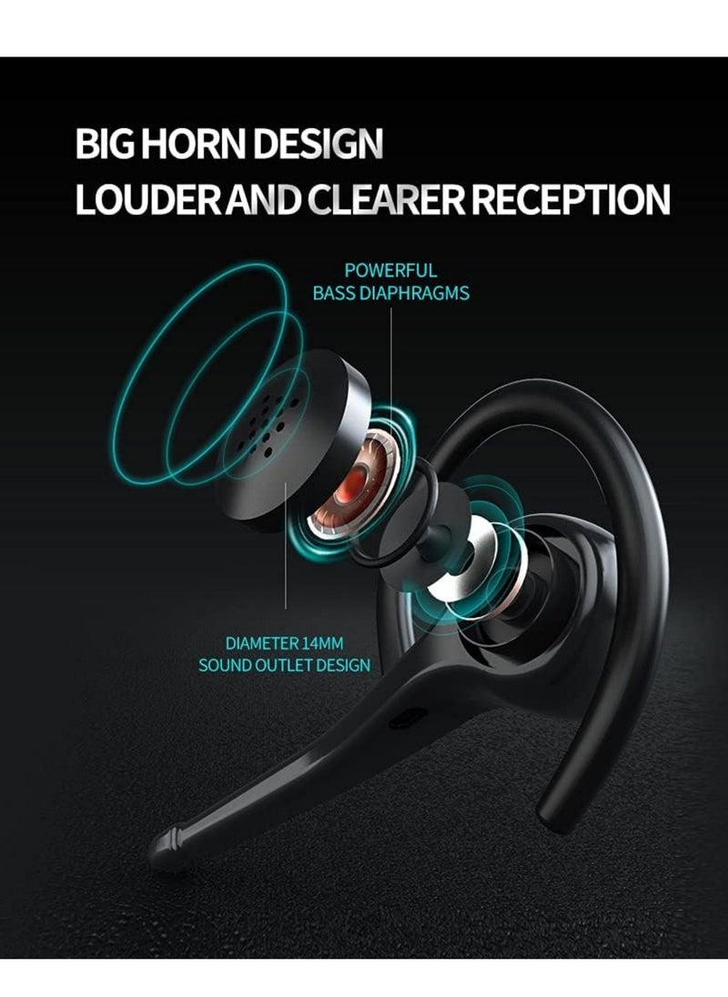 Captaintech - Wireless Bluetooth Earpiece Headphone Dual Noise Cancelling Mic Painless Open-Ear Handsfree Headset Stereo Sound Left/Right Changeable Earhook Earphones for Driving/Business/Gym - Image 1