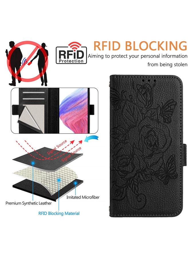 S-TOP Case For Doogee N55 Plus Embossed Rose RFID Anti-theft Leather Phone Case - Image 5