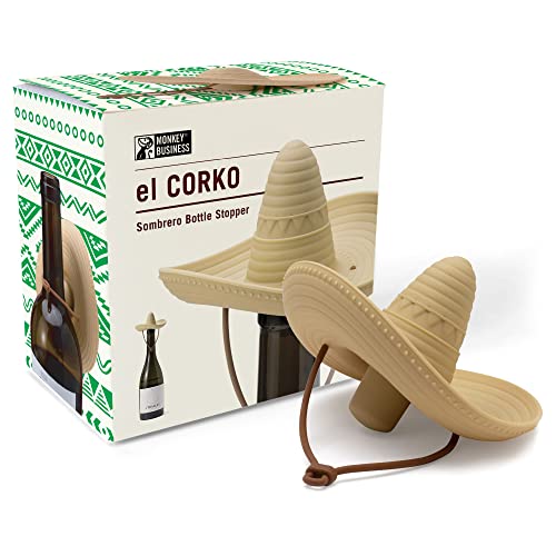 Monkey Business Silicone Wine StopperFun Sombrero shaped cap seals bottle and keeps wine freshCute Wine Accessories Kitchen Gadgetsel Corko Bottle Stopper by Monkey Business 