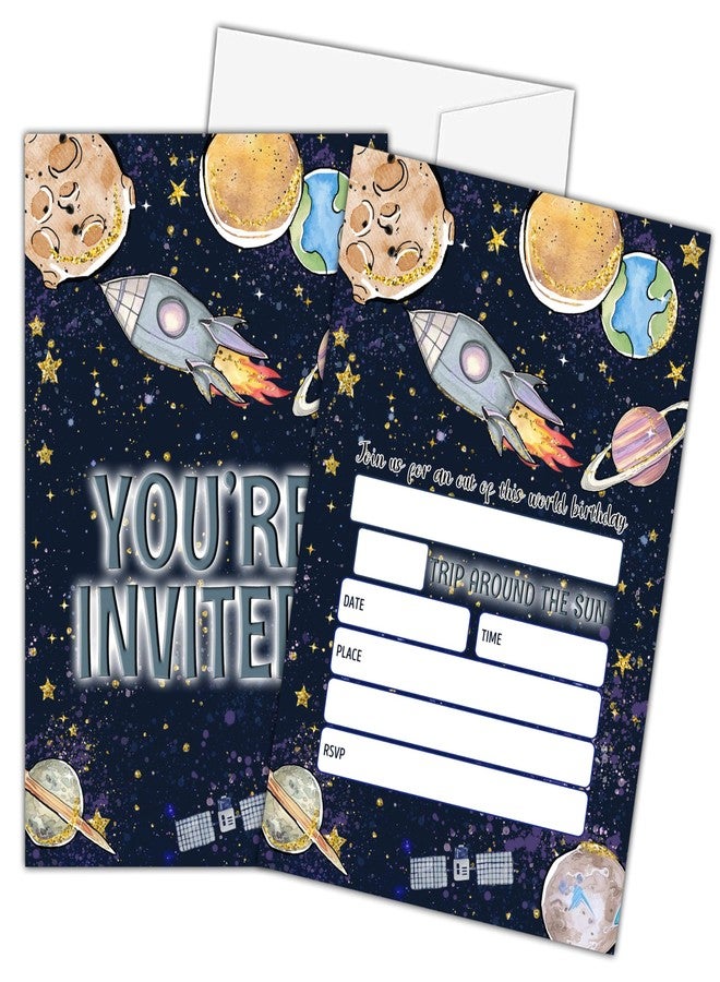 Zmyollo Outer Space Birthday Invitations with Envelopes - 20PCS Planets Rocket Birthday Party Invitations for Boys and Girls - Kids Birthday Party Supplies Decorations -21 - Image 2