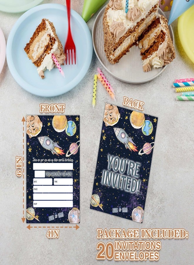 Zmyollo Outer Space Birthday Invitations with Envelopes - 20PCS Planets Rocket Birthday Party Invitations for Boys and Girls - Kids Birthday Party Supplies Decorations -21 - Image 4
