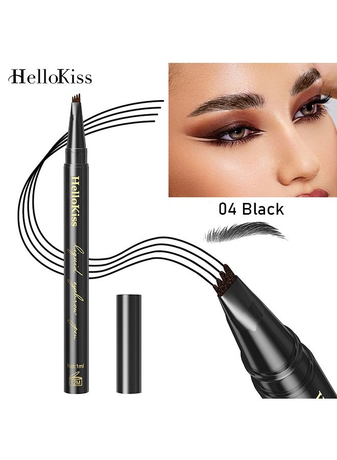 HelloKiss Waterproof lasting 4-Tip Liquid Eyebrow Pen-Eyebrow Pencil with a Micro-Fork Tip Applicator Creates Natural Looking Brows Effortlessly and Stays on All Day - Black #04 - Image 1