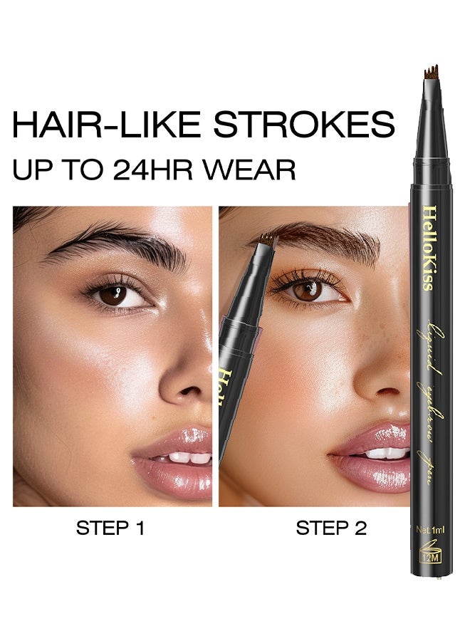 HelloKiss Waterproof lasting 4-Tip Liquid Eyebrow Pen-Eyebrow Pencil with a Micro-Fork Tip Applicator Creates Natural Looking Brows Effortlessly and Stays on All Day - Black #04 - Image 3