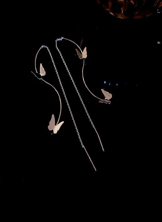 El Regalo Butterfly Threader Earrings- Needle Thread Butterfly Long Tassel Earrings for Girls & Women (Gold) - Image 5