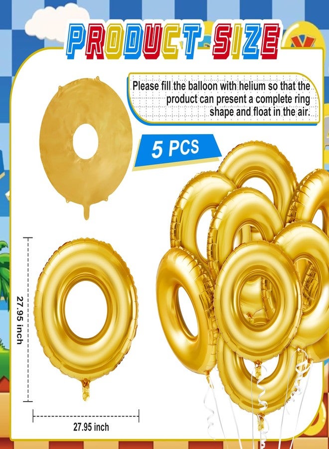 Soulchen 5 Pack 28" Gold Ring Birthday Party Balloon Cartoon Characters Themed Party Decor Foil Large Balloons for Cartoon Carnival Theme Birthday Decorations - Image 2