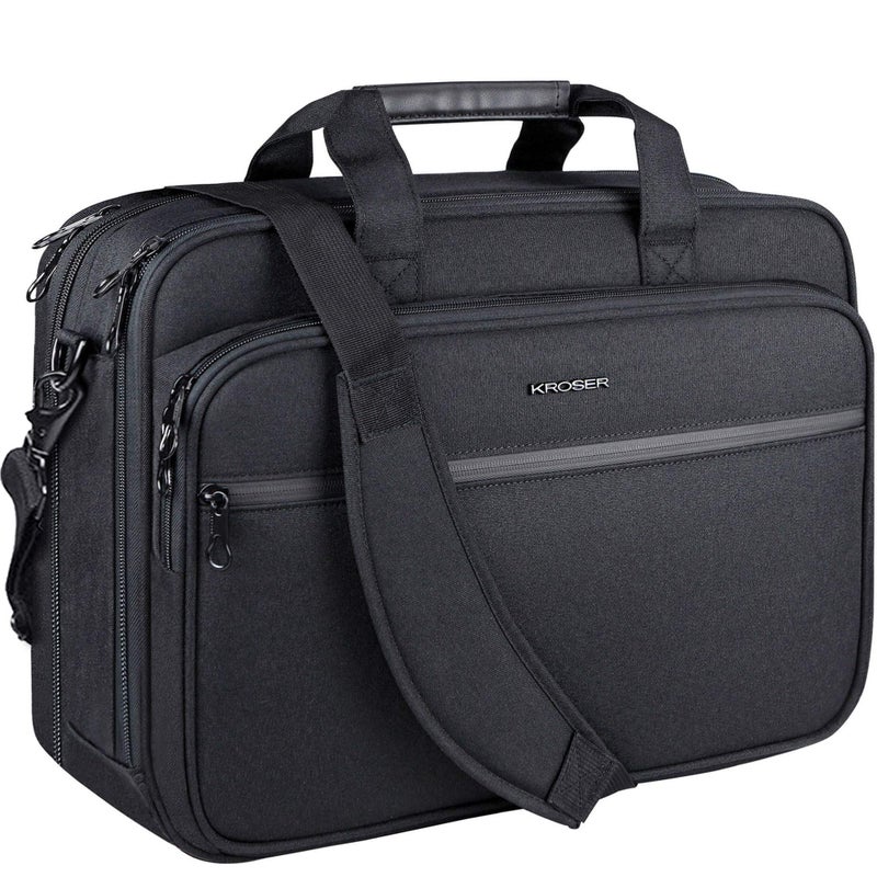 KROSER 18" Laptop Bag Premium Laptop Briefcase Fits Up to 17.3 Inch Laptop Expandable Water-Repellent Shoulder Messenger Bag Computer Bag with RFID Pockets for Travel/Business/School/Men/Women-Black - Image 1