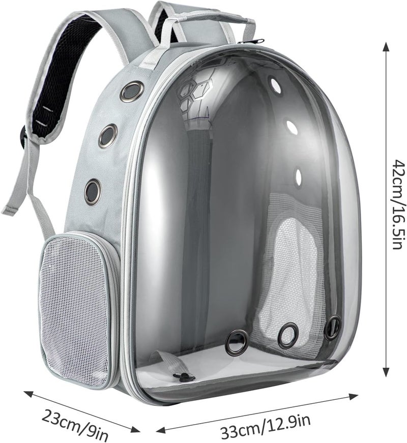 Transparent Bubble Cat Backpack Space Capsule Pet Carrier Backpack With Hard Shell Dome Breathable Mesh And Padded Straps Hands Free Travel Cat Bag Carrier Grey - Image 2