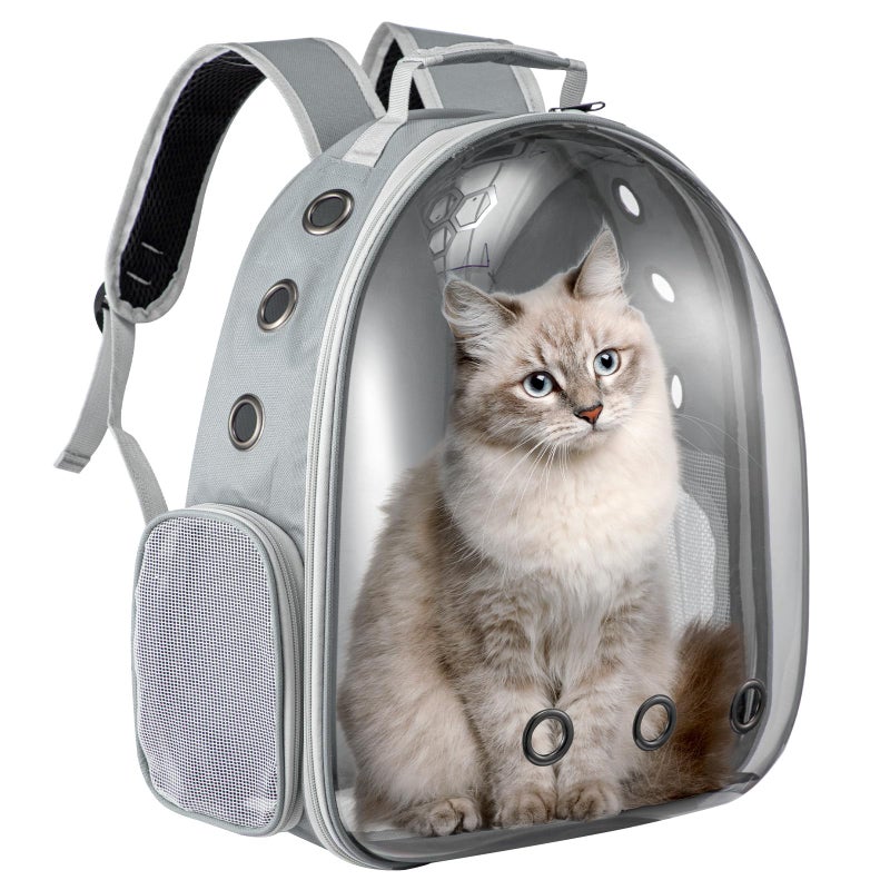Transparent Bubble Cat Backpack Space Capsule Pet Carrier Backpack With Hard Shell Dome Breathable Mesh And Padded Straps Hands Free Travel Cat Bag Carrier Grey - Image 1