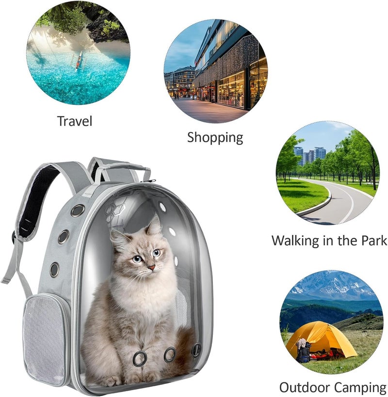 Transparent Bubble Cat Backpack Space Capsule Pet Carrier Backpack With Hard Shell Dome Breathable Mesh And Padded Straps Hands Free Travel Cat Bag Carrier Grey - Image 4