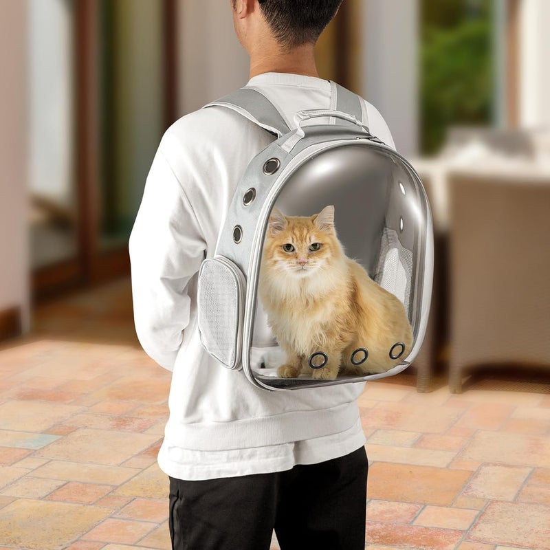 Transparent Bubble Cat Backpack Space Capsule Pet Carrier Backpack With Hard Shell Dome Breathable Mesh And Padded Straps Hands Free Travel Cat Bag Carrier Grey - Image 5