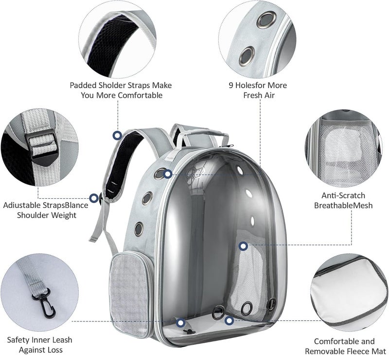 Transparent Bubble Cat Backpack Space Capsule Pet Carrier Backpack With Hard Shell Dome Breathable Mesh And Padded Straps Hands Free Travel Cat Bag Carrier Grey - Image 3