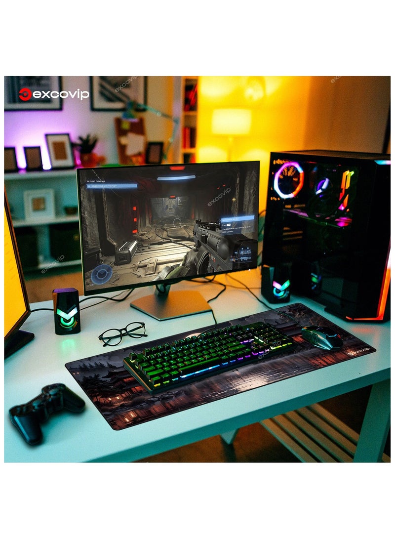 excovip Japanese Mouse Mat Riverside Full Moon Mouse Pad Large Gaming Mousepad XL Keyboard Pad 800x300mm Laptop Computer Mouse Keyboard Mat for Office Black Red 0424 - Image 2