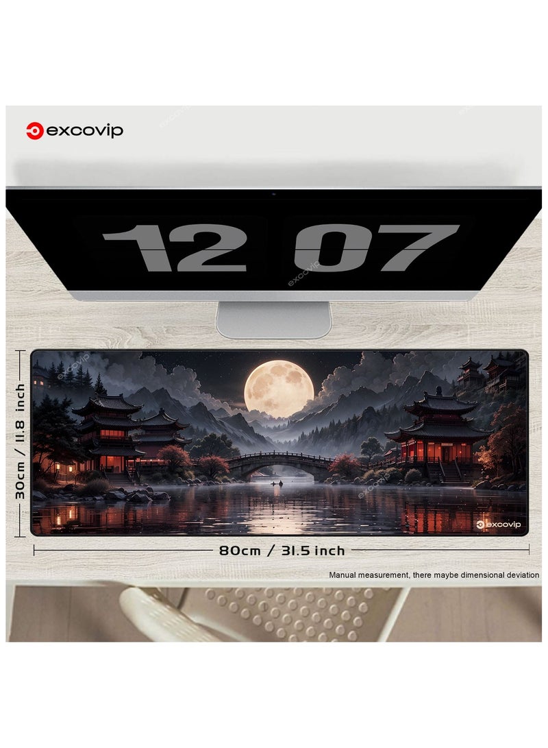 excovip Japanese Mouse Mat Riverside Full Moon Mouse Pad Large Gaming Mousepad XL Keyboard Pad 800x300mm Laptop Computer Mouse Keyboard Mat for Office Black Red 0424 - Image 3