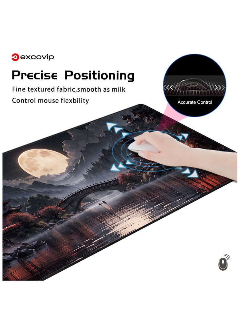 excovip Japanese Mouse Mat Riverside Full Moon Mouse Pad Large Gaming Mousepad XL Keyboard Pad 800x300mm Laptop Computer Mouse Keyboard Mat for Office Black Red 0424 - Image 5