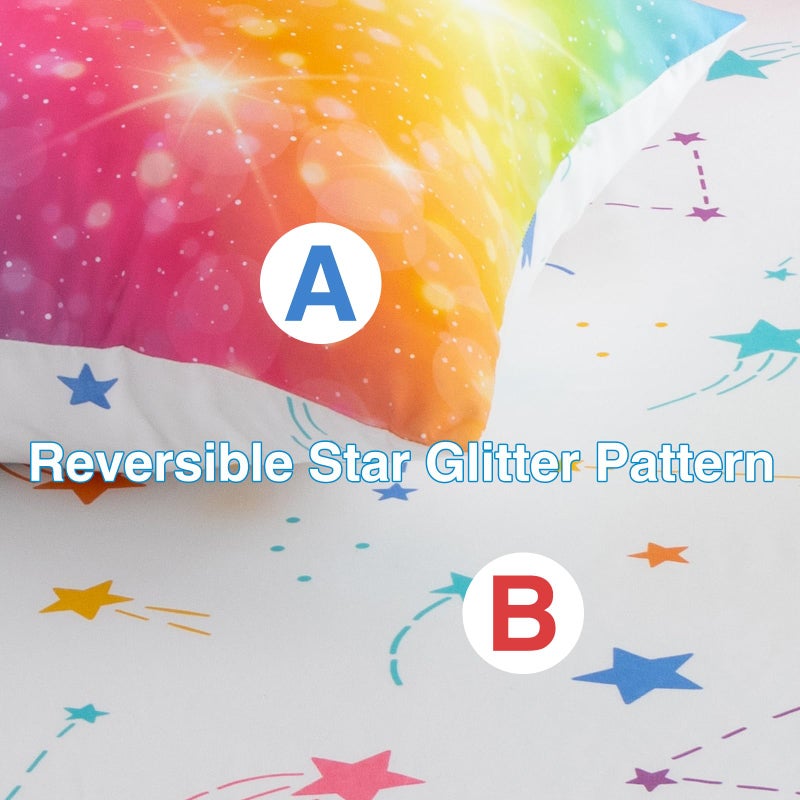 A Nice Night 6Pcs Gradient Glitter Bedding Set for Girls, Colorful Rainbow Galaxy Comforter Set, Ultra Soft Bedding Sets (Multi,Twin 6Pcs) - Image 5