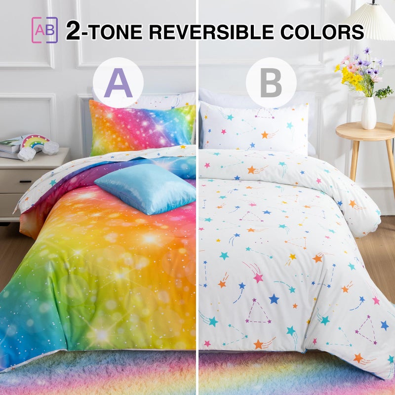 A Nice Night 6Pcs Gradient Glitter Bedding Set for Girls, Colorful Rainbow Galaxy Comforter Set, Ultra Soft Bedding Sets (Multi,Twin 6Pcs) - Image 2