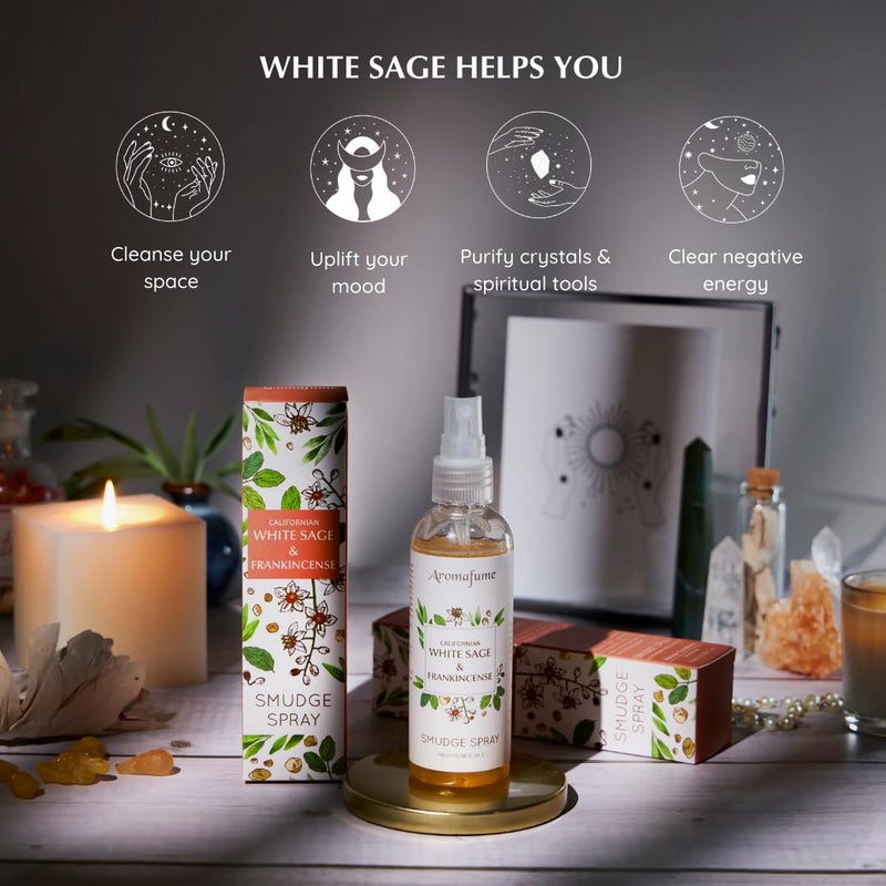 Aromafume White Sage & Frankincense Smudge Spray & Natural Mist by Aromafume | 100 ml / 3.3oz | Made with Salvia Apiana & Boswellia Resin Extracts | Ideal for positivity | Non-alcoholic, non-toxic & vegan - Image 5