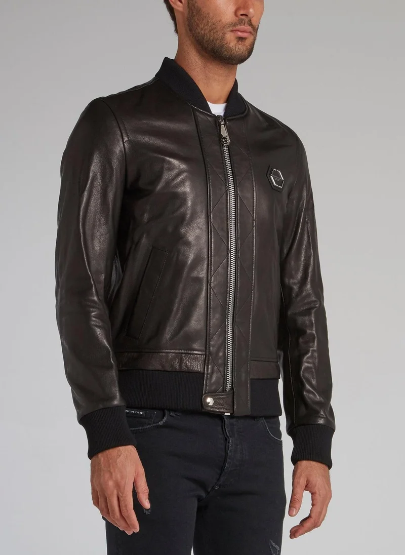 PHILIPP PLEIN Black Skull Leather Bomber Jacket