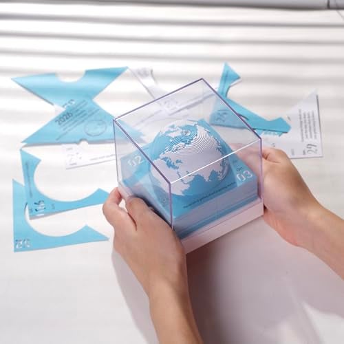 UoYeet Desk Calendar 2026 3D Earth Time Piece Tear Away Memo Pad with Inspirational Daily Notes, 365-Day Paper Sculpture Planning Calendar with Plastic Base & Clear Box Cover for Christmas & New Year Gifts - Image 5