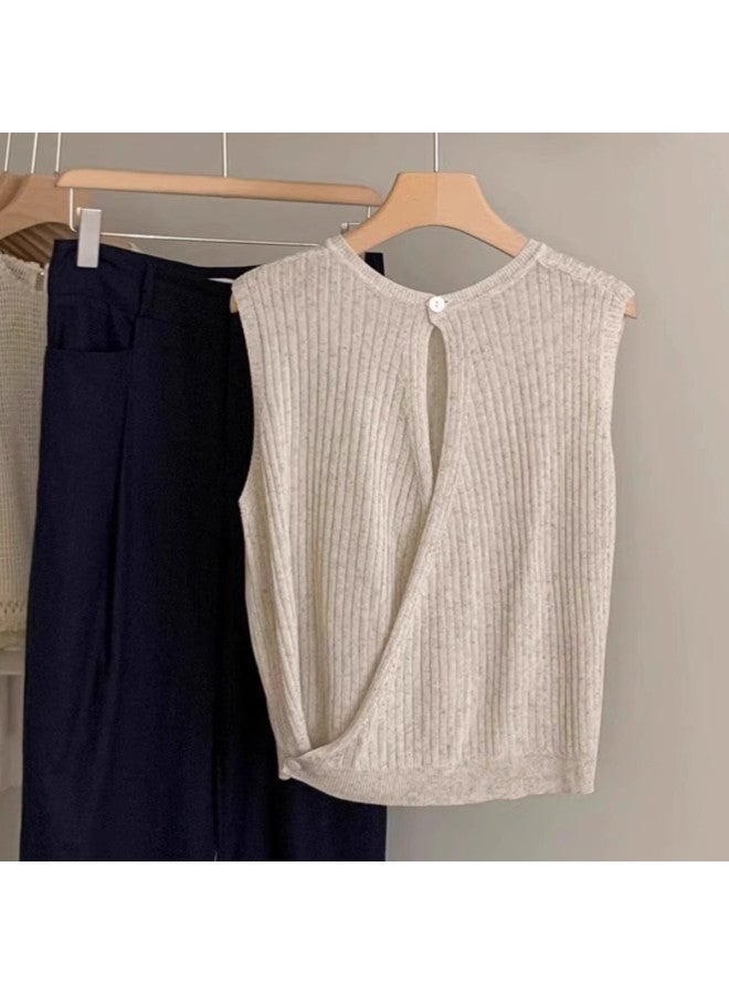 Modal Sleeveless Knitted Vest For Women Series, Outerwear With Hollow-Out Design, Cross-Back Open Back Style, Ice Silk Top With Design Appeal - Image 3