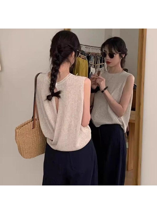 Modal Sleeveless Knitted Vest For Women Series, Outerwear With Hollow-Out Design, Cross-Back Open Back Style, Ice Silk Top With Design Appeal - Image 5