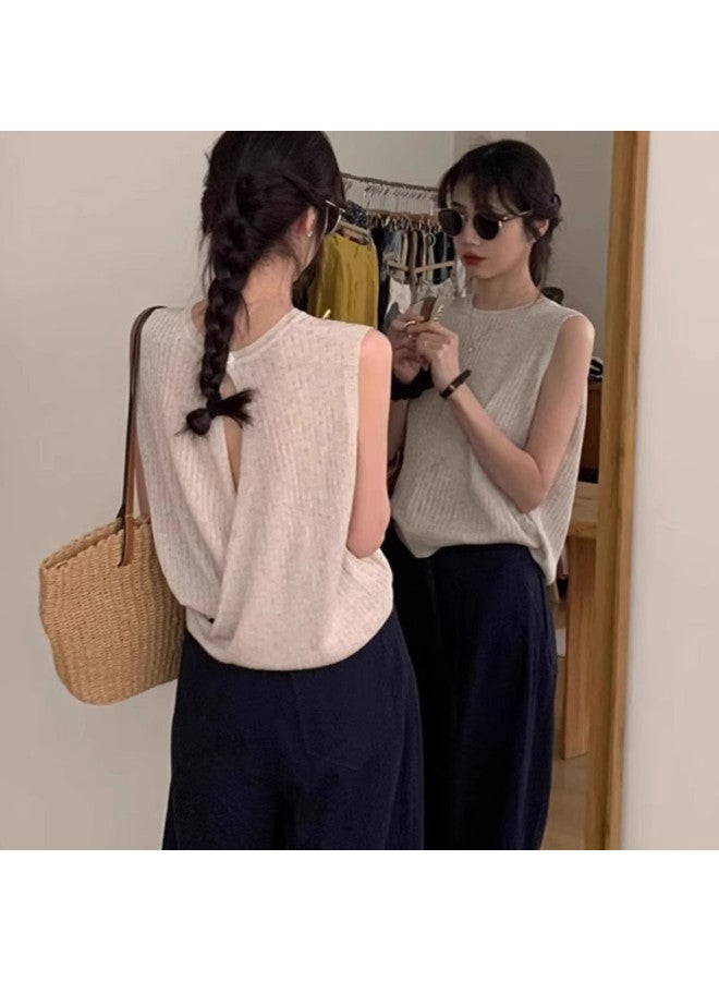 Modal Sleeveless Knitted Vest For Women Series, Outerwear With Hollow-Out Design, Cross-Back Open Back Style, Ice Silk Top With Design Appeal - Image 2
