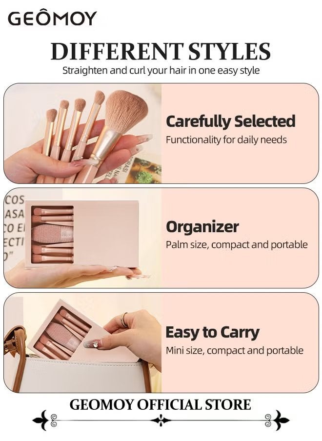 Geomoy Travel Size 5pcs Makeup Brushes Set Easy-Taken Mini Makeup Brush Set with Case & Mirror Small Complete Function Cosmetic Brushes Kit With 6pcs Triangle Powder Puff - Image 4