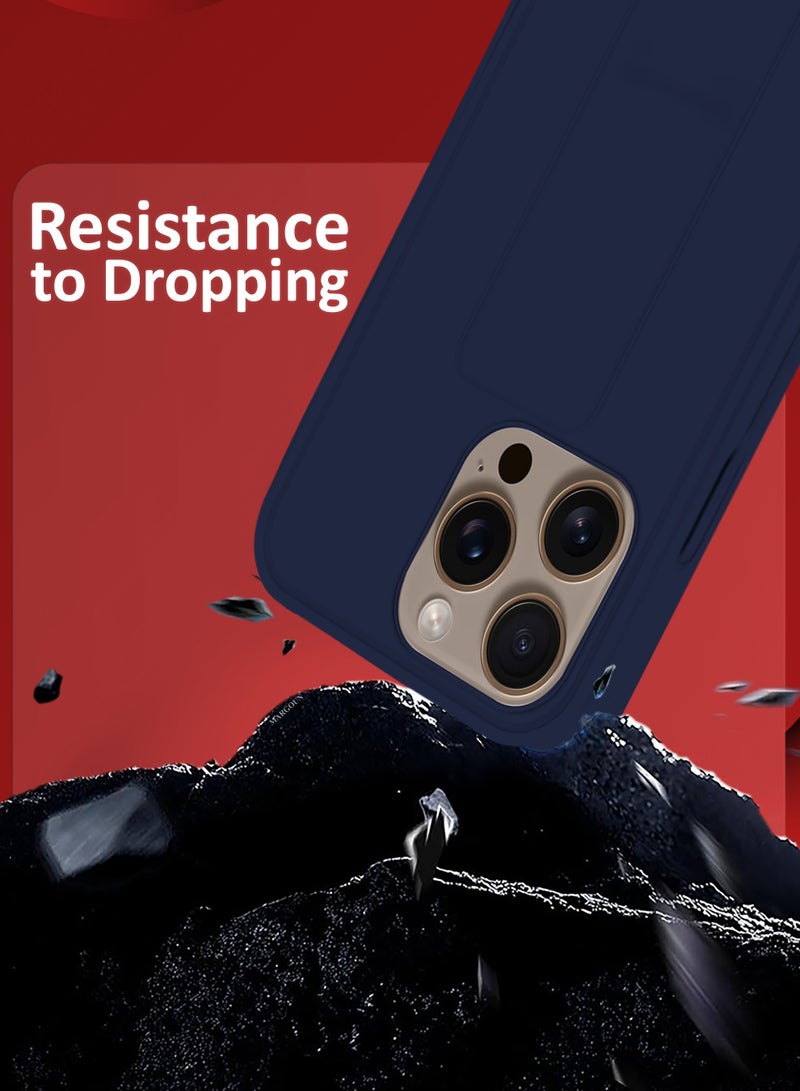 CATANES (for Apple iPhone 16 Pro Max) Case Premium PU Leather Back Cover with Stand Function Shockproof and Anti Scratch Finger Grip Case Cover / Dark Blue - Image 3